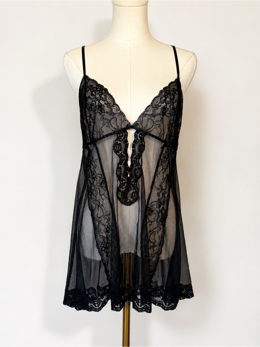 Adore Me 1X Black Lace Sheer Babydoll Lingerie Chemise Negligee Slip Open Back